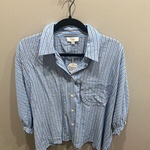 Oddi Blue Striped Button-Down Shirt - Size S - Fits like a OSFA - 1X 2X Can Wear
